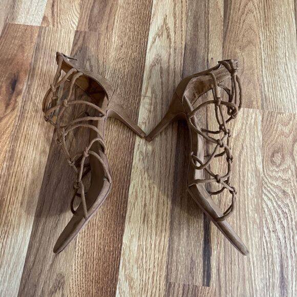 Report Women's Korina Tan Knotted Zip Up Slides Strappy Heels Sandals Size 8 - Picture 7 of 10